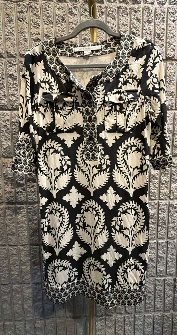 518 Diane Von Furstenberg Sadie Black And White Indian Brocade Floral Dress Size